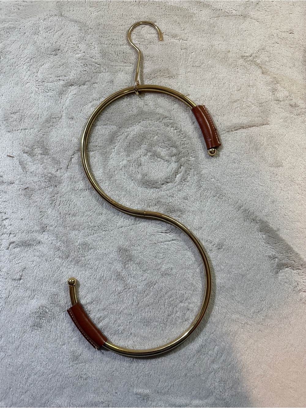 Vintage S-Shaped Gold Metal & Brown Leather Accessory Hanger MCM Standard
